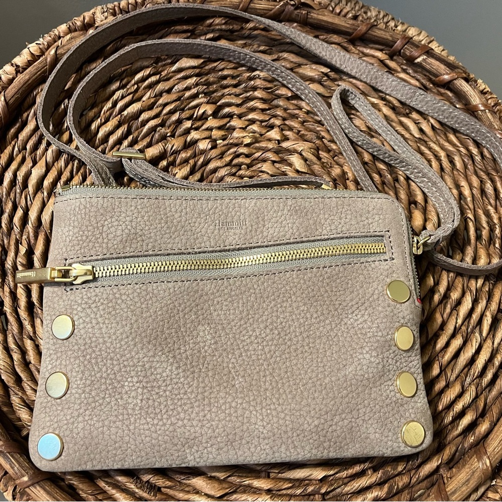 GUC $275 Leather HAMMITT NASH Natural Gray Crossbody Bag Clutch Wristlet